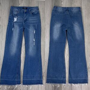 Bee & Ceci Womens Size 28 Cotton Bootcut Wide Leg Distressed Denim Jeans Western